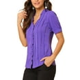 thumbnail image 5 of Allegra K Women's Ruffle V Neck Puff Sleeve Blouse Button up Casual Tops, 5 of 7
