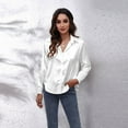 thumbnail image 4 of Women's Silk Blouse Long Sleeve Satin Button Down Shirt Casual Work Office Silky Blouse Top S White, 4 of 8