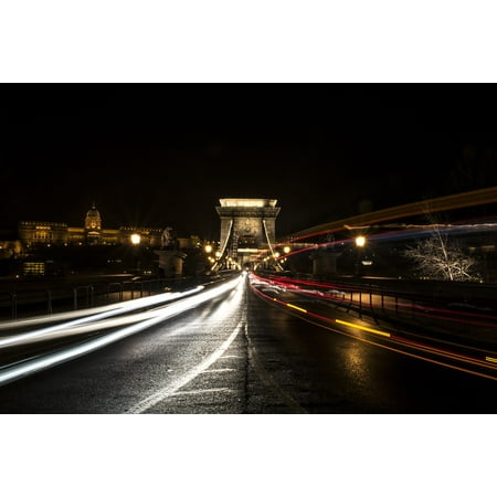 LAMINATED POSTER Long Shutter Speed City Chain Bridge Night Picture Poster Print 24 x