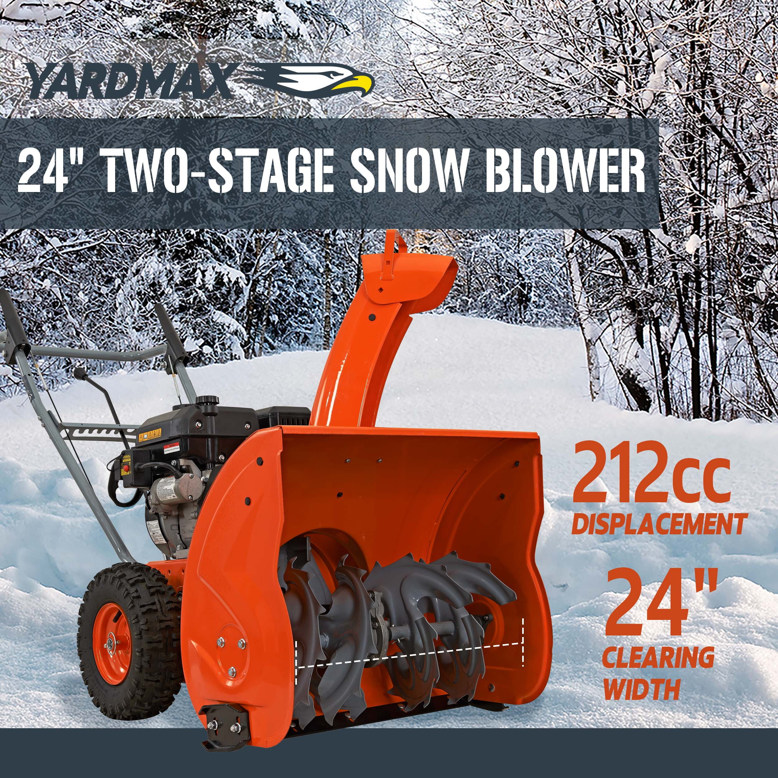 YARDMAX 24 in. 212cc Two-stage Self-propelled Gas Snow Blower with Push-button Electric Start