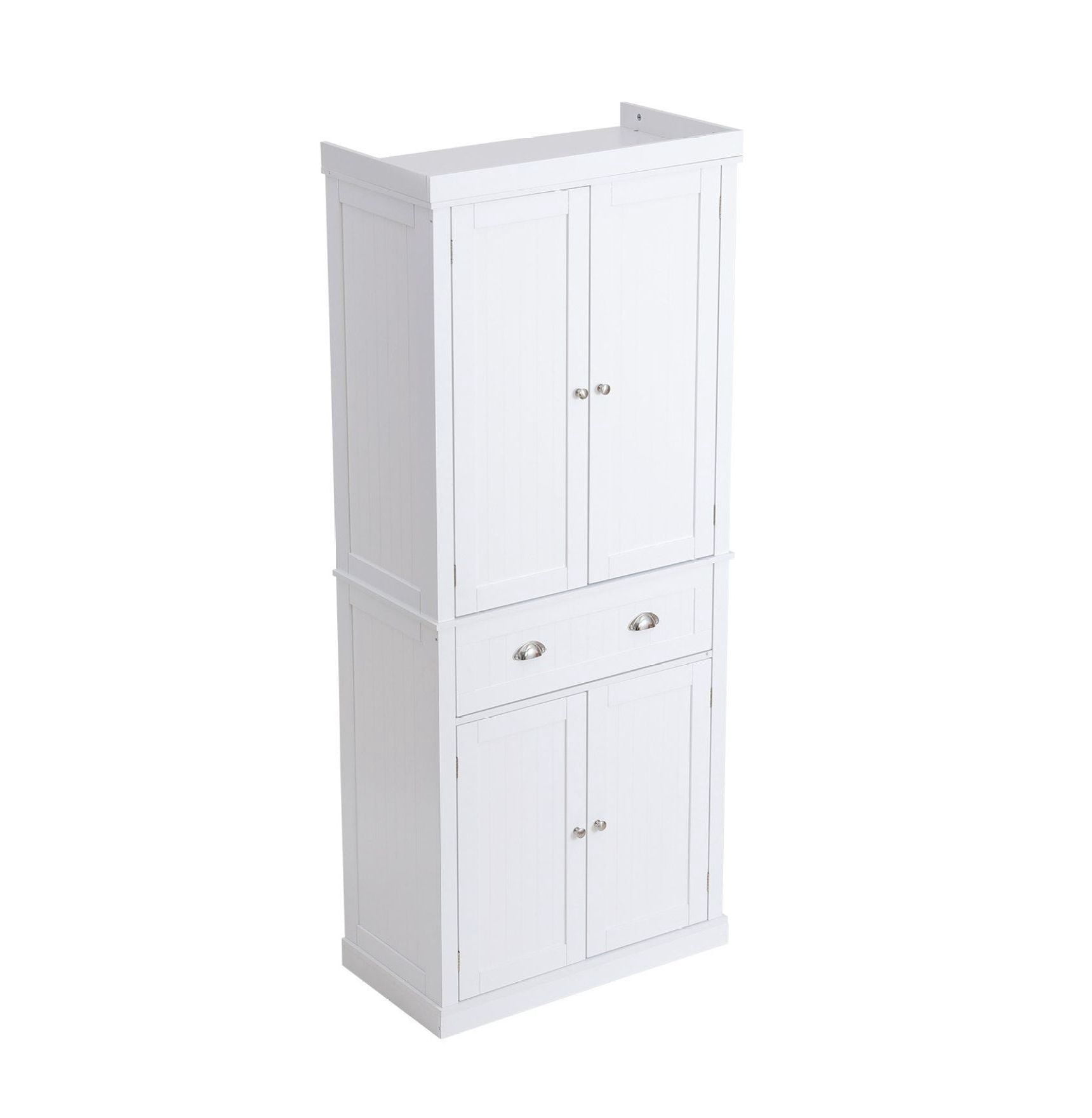 72" Kitchen Pantry Cabinet, Freestanding Storage with Doors & Drawer, Adjustable Shelves, Tall Buffet Pantry for Kitchen, Living Room, White