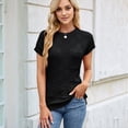 thumbnail image 4 of Tops de Verano con Mangas para Mujer, Suéter Informal de Punto de Corta, Camisas Holgadas Negro M, 4 of 9