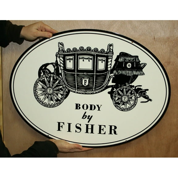 Cadillac "Body by Fisher" Metal Wall Hanging Sign - White 24 x 18