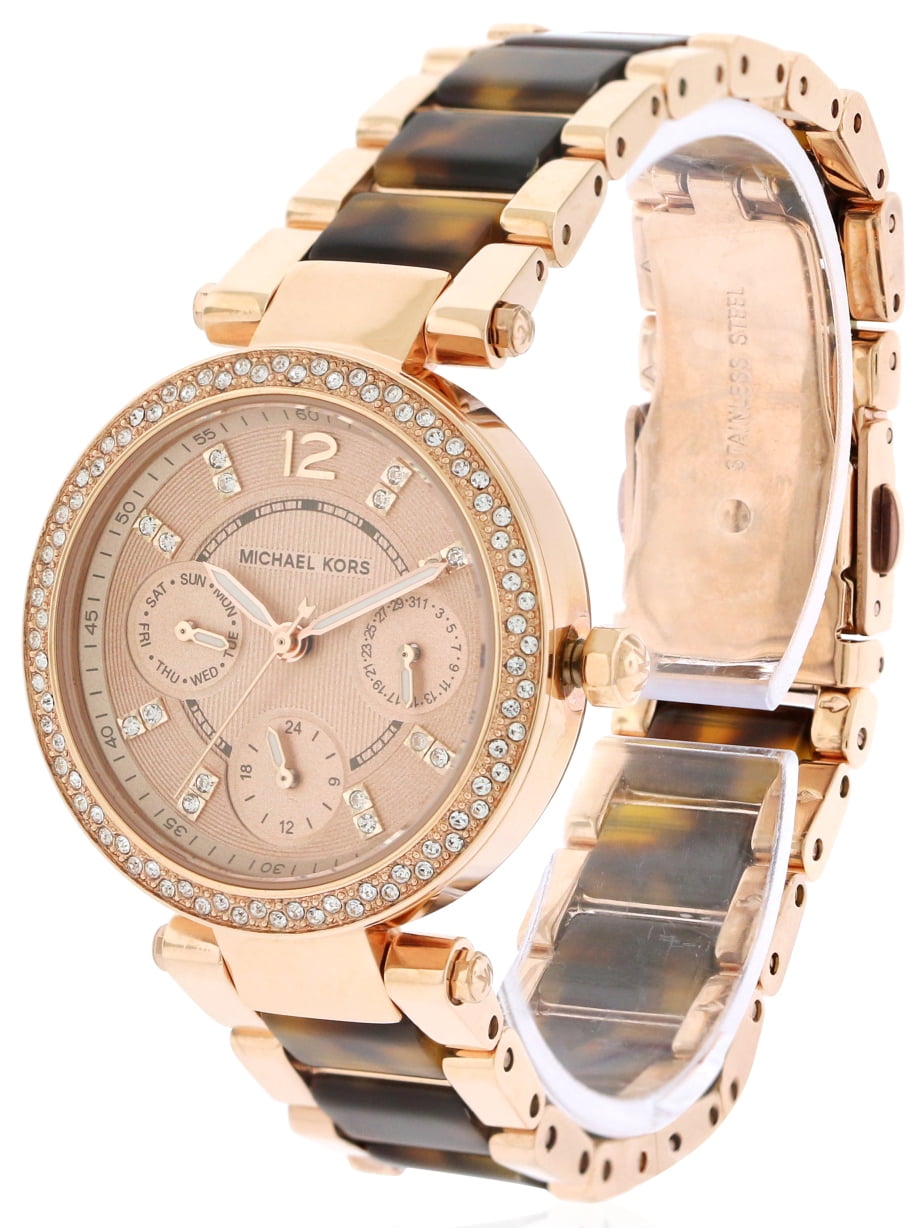 Michael Kors Women's Mini Parker Tortoise Acetate and Rose Gold-Tone Watch, MK5841