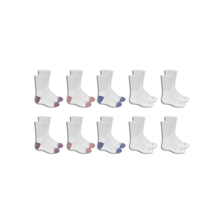 Fruit of the Loom Girls Socks, 10 Pack Crew Everyday Half Cushion, Sizes S-L