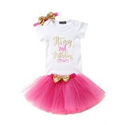 Inevnen Kid Girls 1st/2nd Birthday Outfits Letter Printed Romper Tulle Skirt Bow Headband 3pcs Set