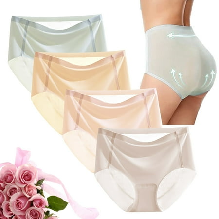 Pavied Seamless Underwear Womens Underwear Women s Simple Fashion Casual Mini Panties Silk Pure Color No Breathable Midriff Panty 4 Piece Set High Waisted Underwear Plus Size Underwear C M