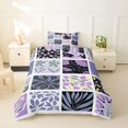thumbnail image 2 of jejeloiu Retro Floral Twin Duvet Cover For Girls,Patchwork Pattern Twin Bedding,Purple Black White,Reversible,2 Pieces,1 Duvet Cover and 1 Pillowcase, 2 of 6