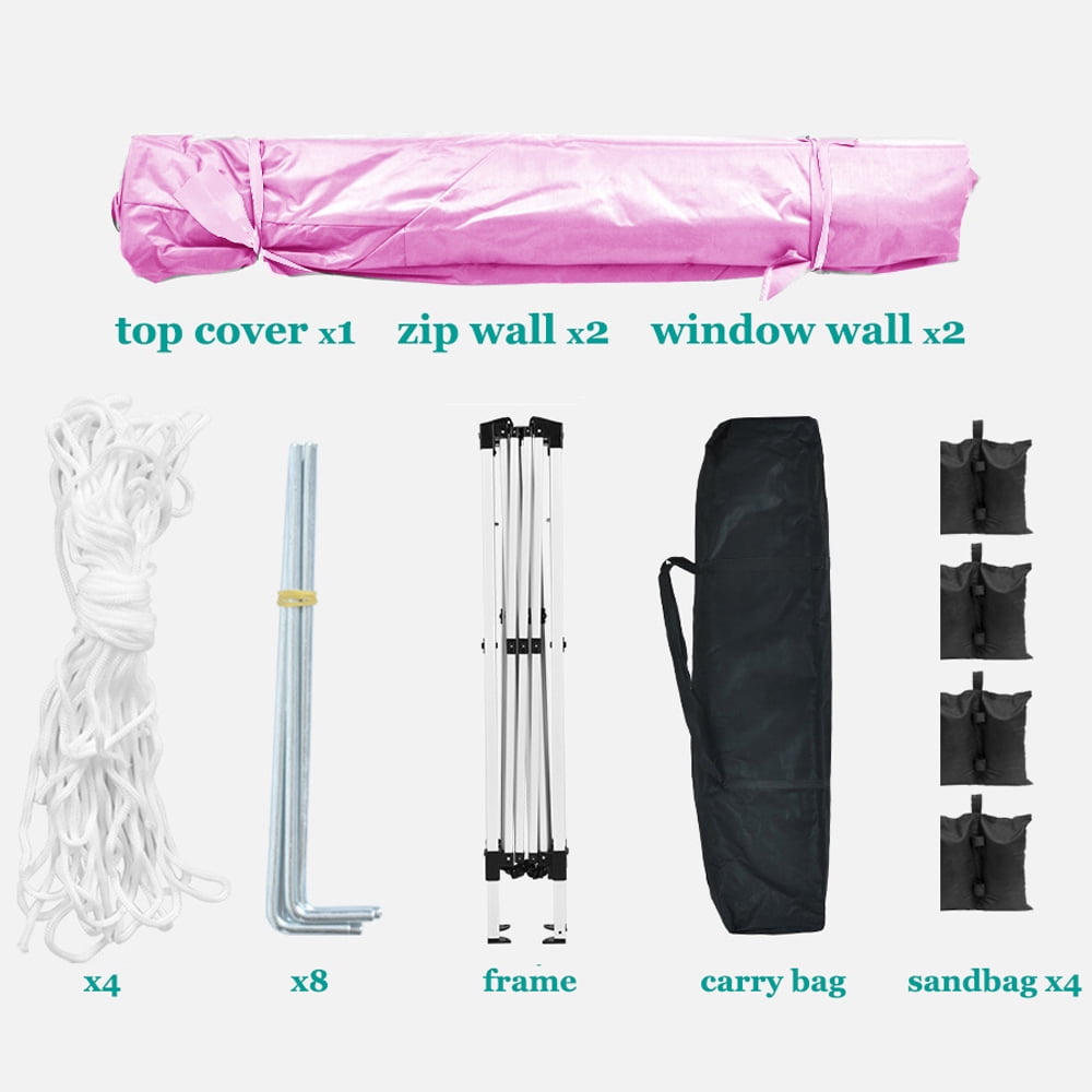 Miniyam 10x10 Pop Up Canopy Tent, Waterproof Outdoor Canopy with Removable Sidewalls, Windows, Sandbags and Carry Bag, Pink