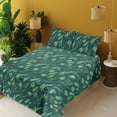 thumbnail image 2 of Ambesonne Floral Aquarelle Fitted & Flat Sheet with Shams 4 Pcs Set, Bohemian Jungle, King, Fern Green and Dark Teal, 2 of 5