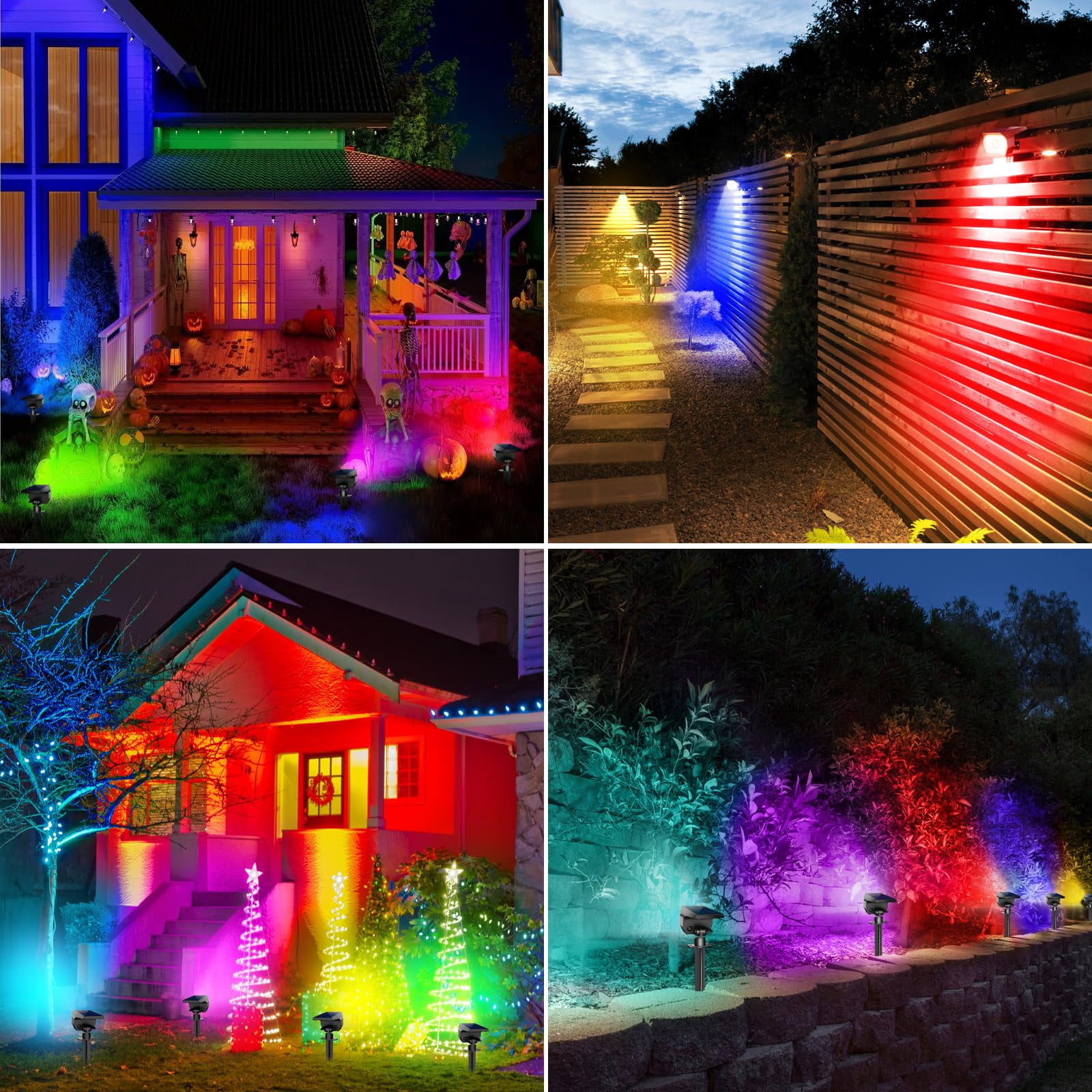 HOVMAP Solar Lights Outdoor COB LED Solar Spot Lights 1500mAh Battery 3 Modes IP65 Waterproof ABS 2 Pack for Garden Yard Pathway, 2Pc RGB light