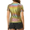 thumbnail image 3 of INSPIRE CHIC Women's Metallic Textured Short Sleeve Shiny Party Tops S Rainbow, 3 of 6