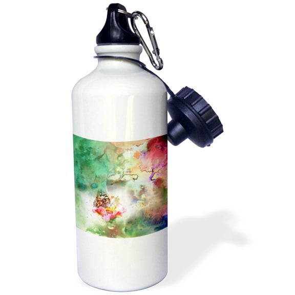 3dRose, Image of Watercolor Painting Green and Pink With Monarch, Flip Straw 21oz Water Bottle