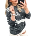 thumbnail image 3 of Seyurigaoka Women's Christmas Round Neck Long Sleeve Elk Pattern Loose Sweaters, 3 of 7