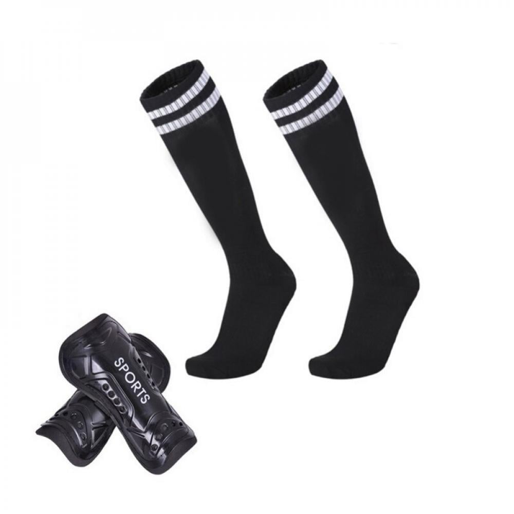 1 Pair Black Football Shin Guard Pad Sleeve Sock Leg Support Size Medium 