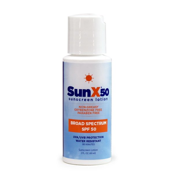 CoreTex Sun X 50 SPF Loción protectora solar de amplio espectro – Botella de 2 oz de octinoxato de parabeno oxibenzona y protector solar sin aceite – Sin yeso blanco y resistente al agua y al sudor ha