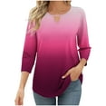 thumbnail image 1 of aidice Hauts pour Femmes Tendance Col Rond Manches 3/4 T-Shirts Ajustés Confortables Couleur Dégradée Chemises Décontractées, 1 of 6