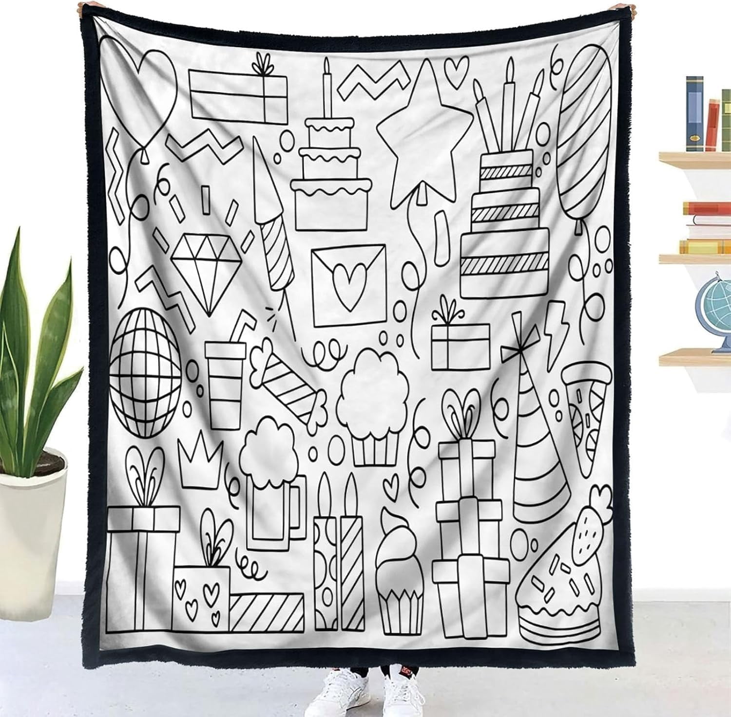 Funny Coloring Blankets with 24 Markers, Snuggle Color Sketch Blankets & Reusable Doodle Mat, Creative DIY Art Blanket for Teens Adults Activity Play, Halloween Blankets Birthday Gift for Boys Girls