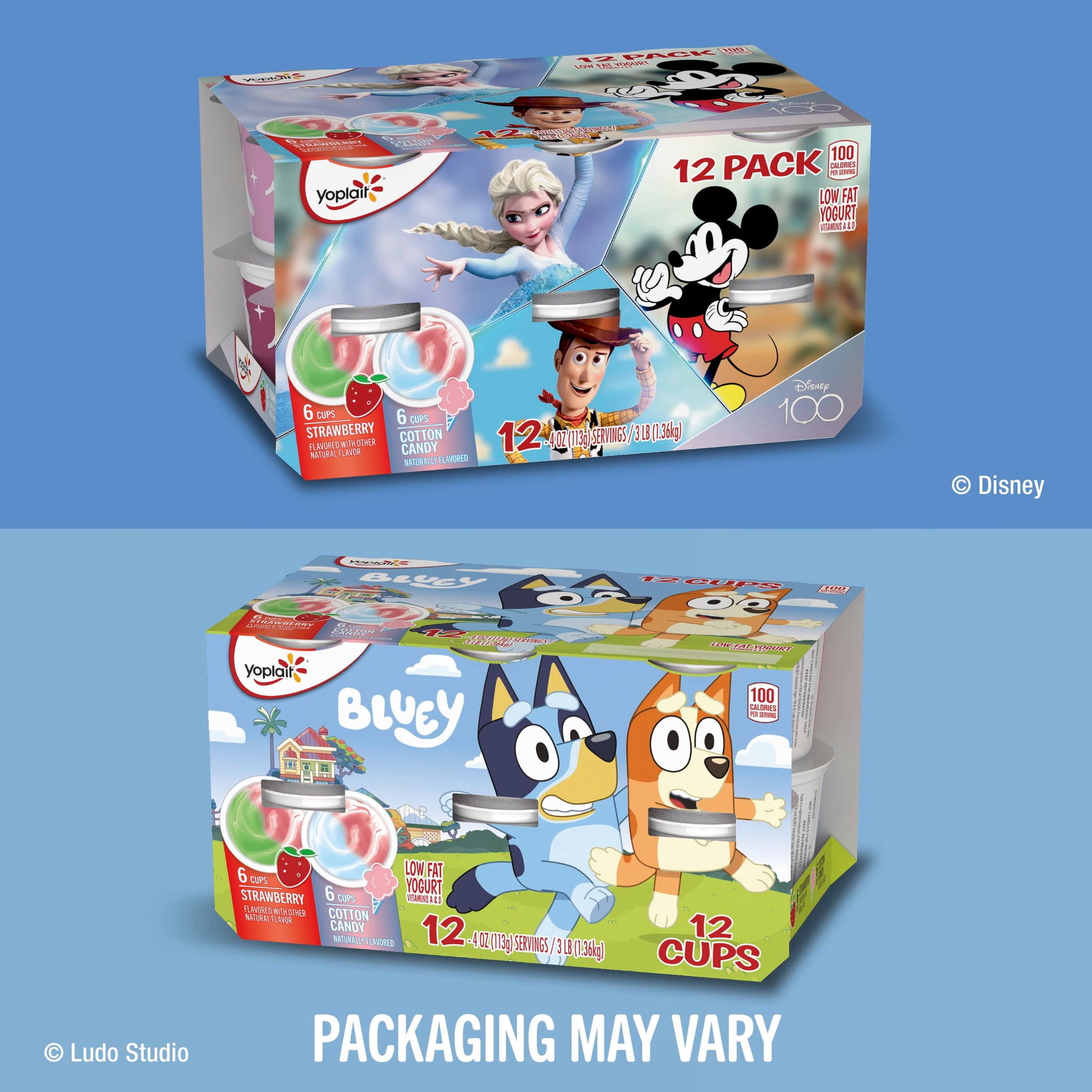 Yoplait Low Fat Kids Yogurt Cups, Bluey Variety Pack, Gluten Free, 12 Count, 48 oz