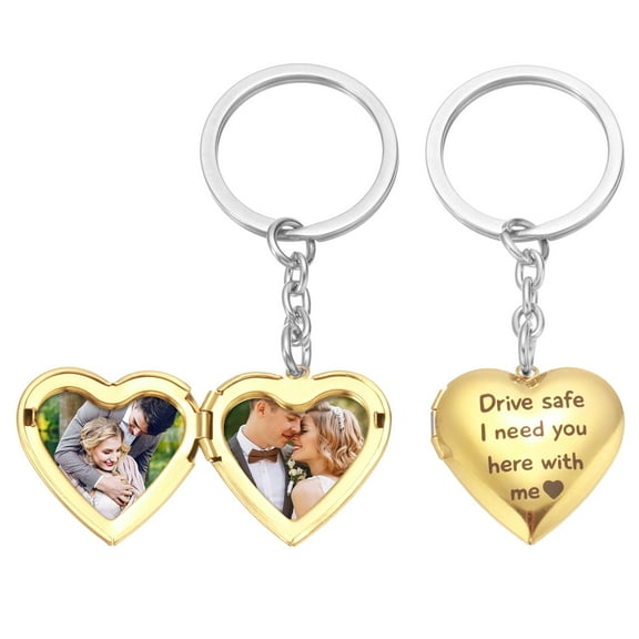 Heart Locket Keychain for Women, Gold Stainless Steel Photo Keychain