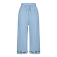 thumbnail image 5 of Tnhcen Women's Fashionable Wide-Leg Embroidered Pants - 2025 New Casual Drawstring Elastic Waist 9-Inch Hem Cotton-Linen Blend Wide-Leg Trousers S-2XL, 5 of 6