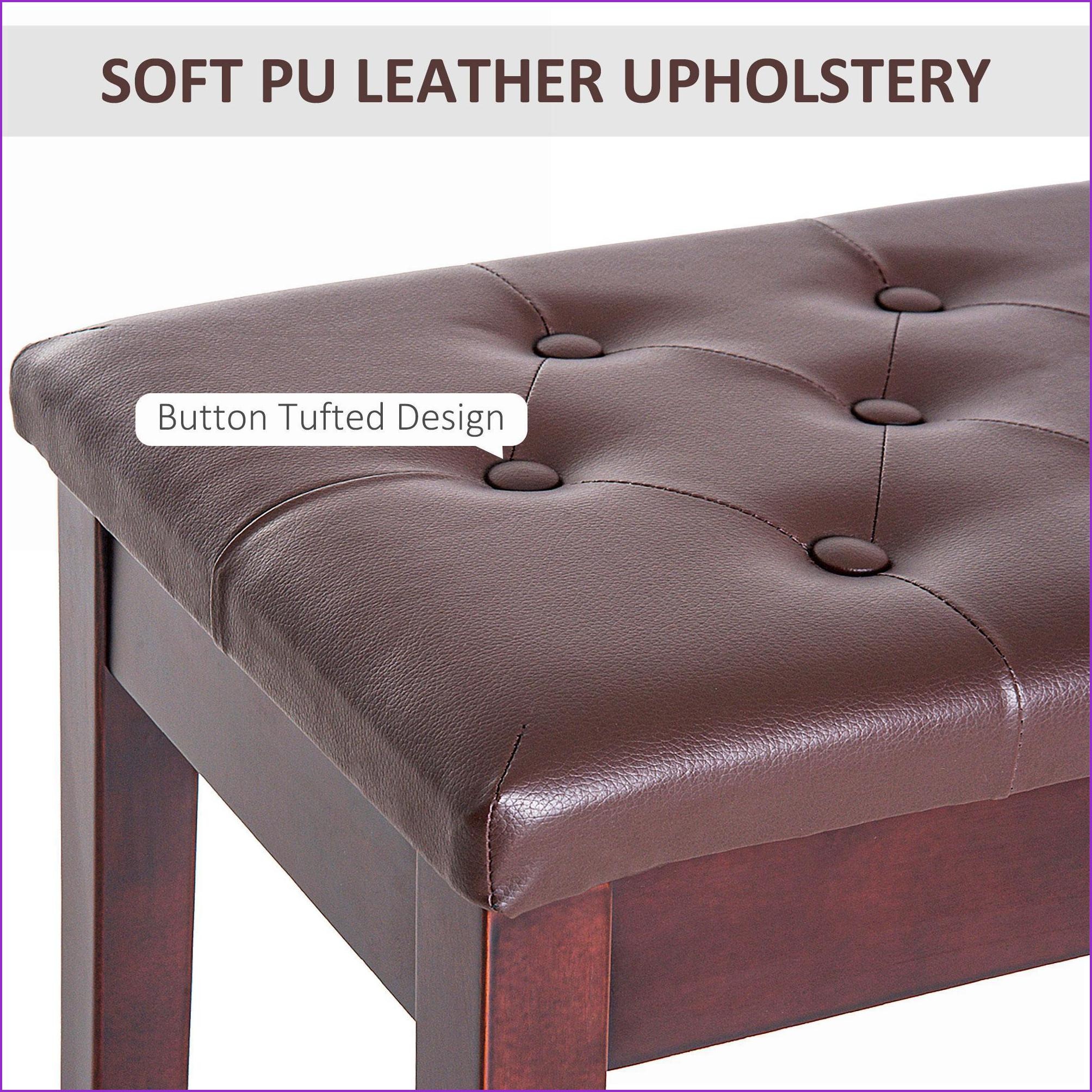 Piano Bench, Traditional Country Duet Seat with Tufted Faux Leather Cushion & Wooden Frame | Walnut Brown | Faux Leather