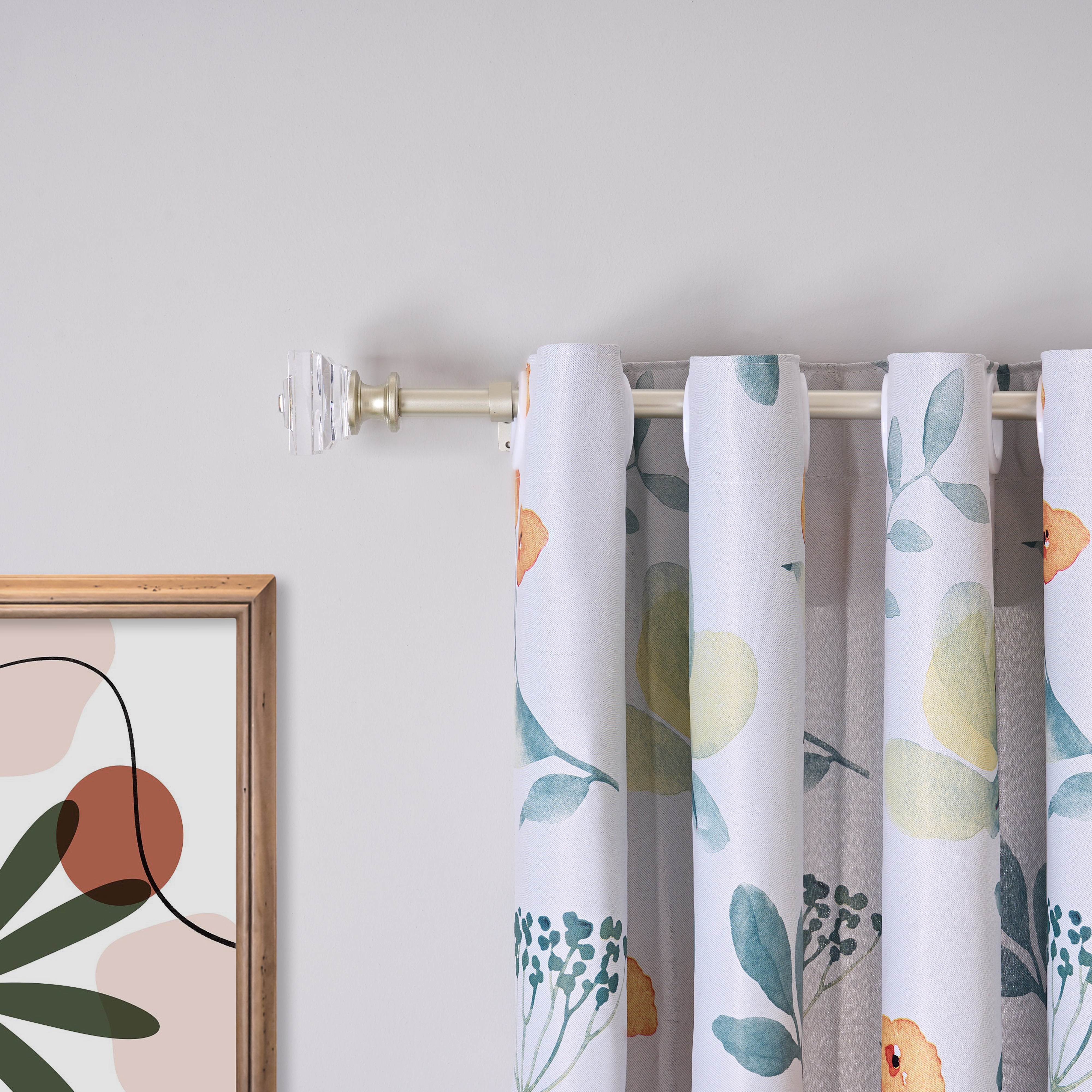 2 Packs Curtain Rod Adjustable Window Drapery Rods with clear acrylic plexiglass square finials, 3piece brackets, hardware kits. Champagne 48-86 inches.