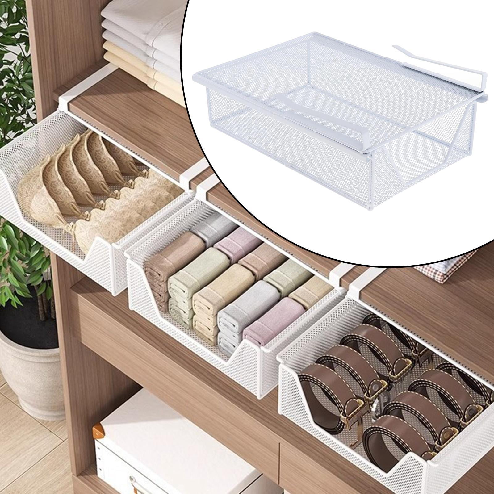 QSTDGVPW Under Shelf Wire Basket Mesh Closet Hanging Basket for Office Wardrobes Home White