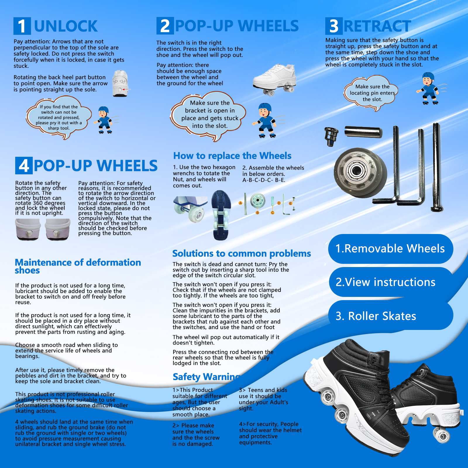 Roller Skate Shoes for men,Double-Row Deform Wheel Shoe Skate,Shoes with Wheel,2-in-1 Adult Parkour Roller Shoes Suitable for Outdoor Fun, Fitness