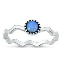 CHOOSE YOUR COLOR Blue Simulated Opal Wavy Bali Ring .925 Sterling Silver Band CZ Female Size 9
