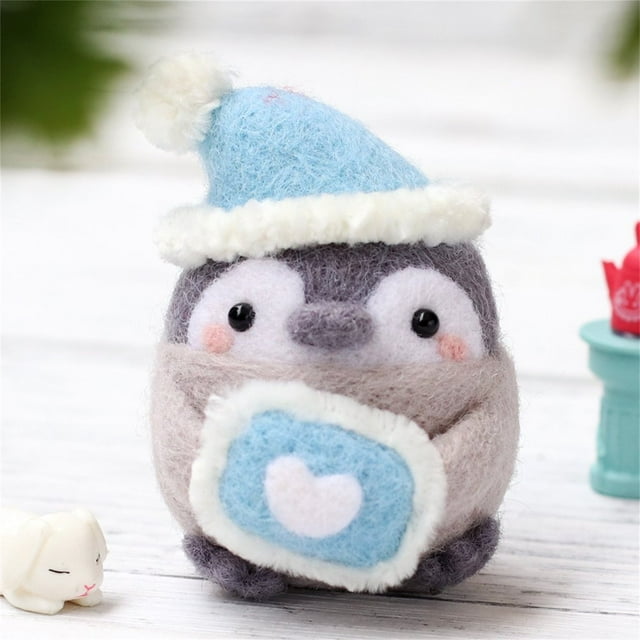 Cute Penguin Pattern Handmade DIY Poke Wool Felts Material Production Package