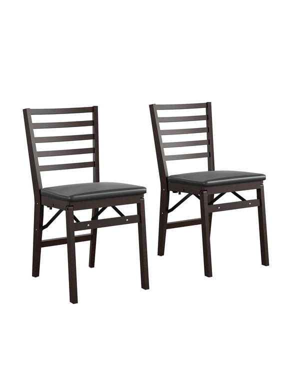 COSCO Contoured Back Wood Folding Chair with Vinyl Padded Seat, Dark Mahogany, 2-Pack