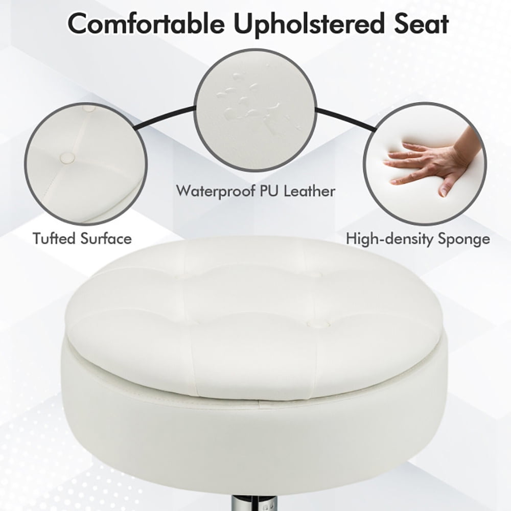 Finihen Vanity Stool with Storage, Makeup Room Seat Chair, Adjustable 360Â° Swivel Storage Vanity Stool with Removable Tray, for Makeup Room, Living Room, Bedroom, White