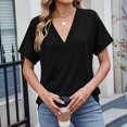 thumbnail image 5 of Black Summer Tops Festival Work Out Shirts Gym Loose Plus Short Sleeve Button Up Shirts for Women Cropped, 5 of 7