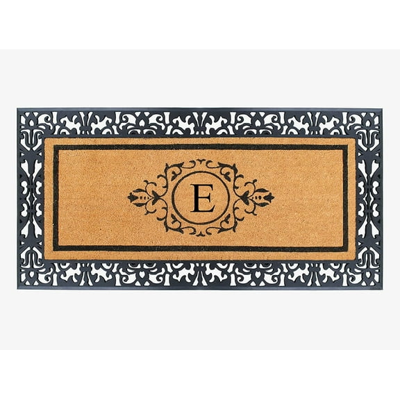 A1HC Natural Coir and Rubber Black Paisley Hand-Flocked Monogrammed Doormat, 30"x60", Durable Low Profile Heavy Duty Outdoor Front Door Mat