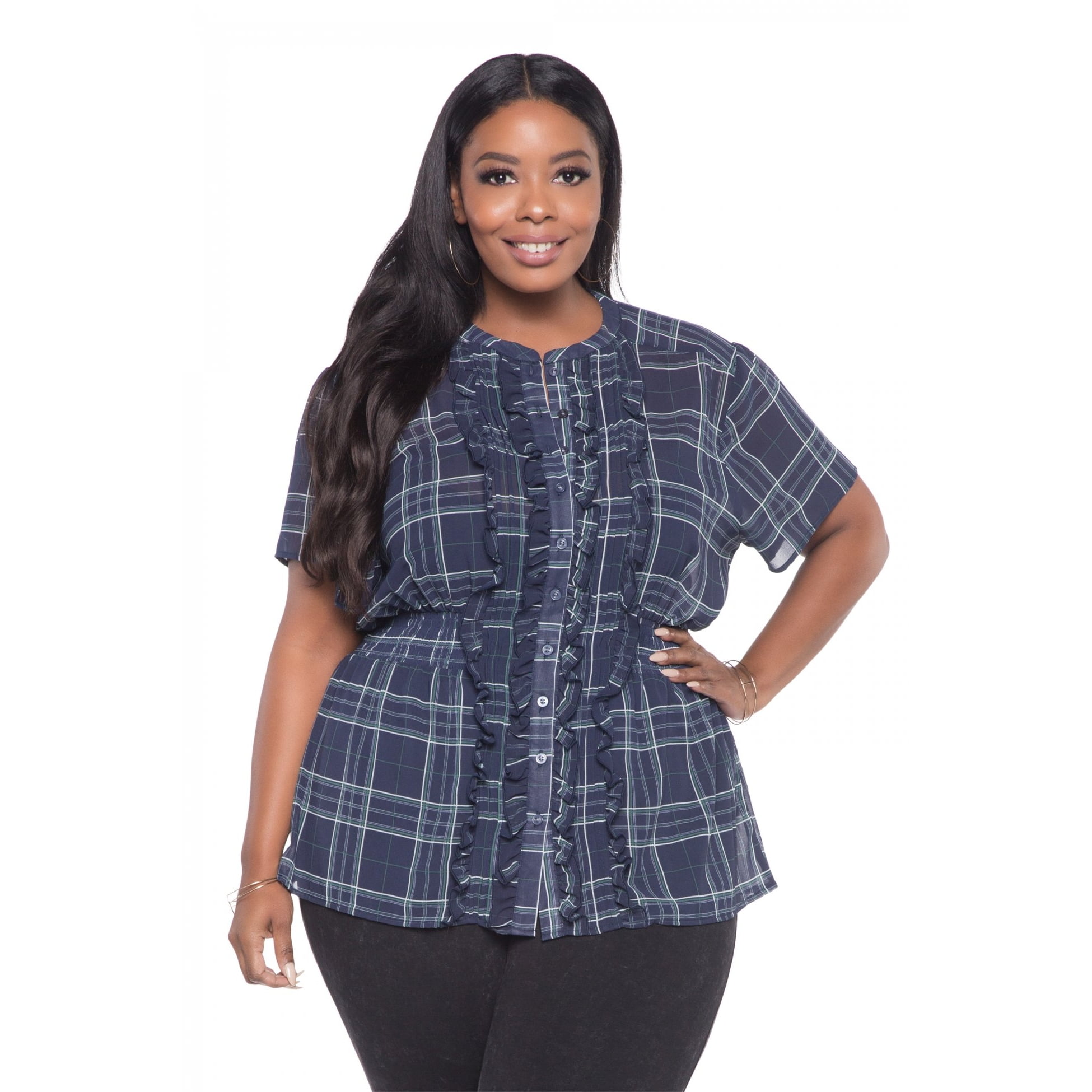 Chiffon Smocked Waist Button Down 