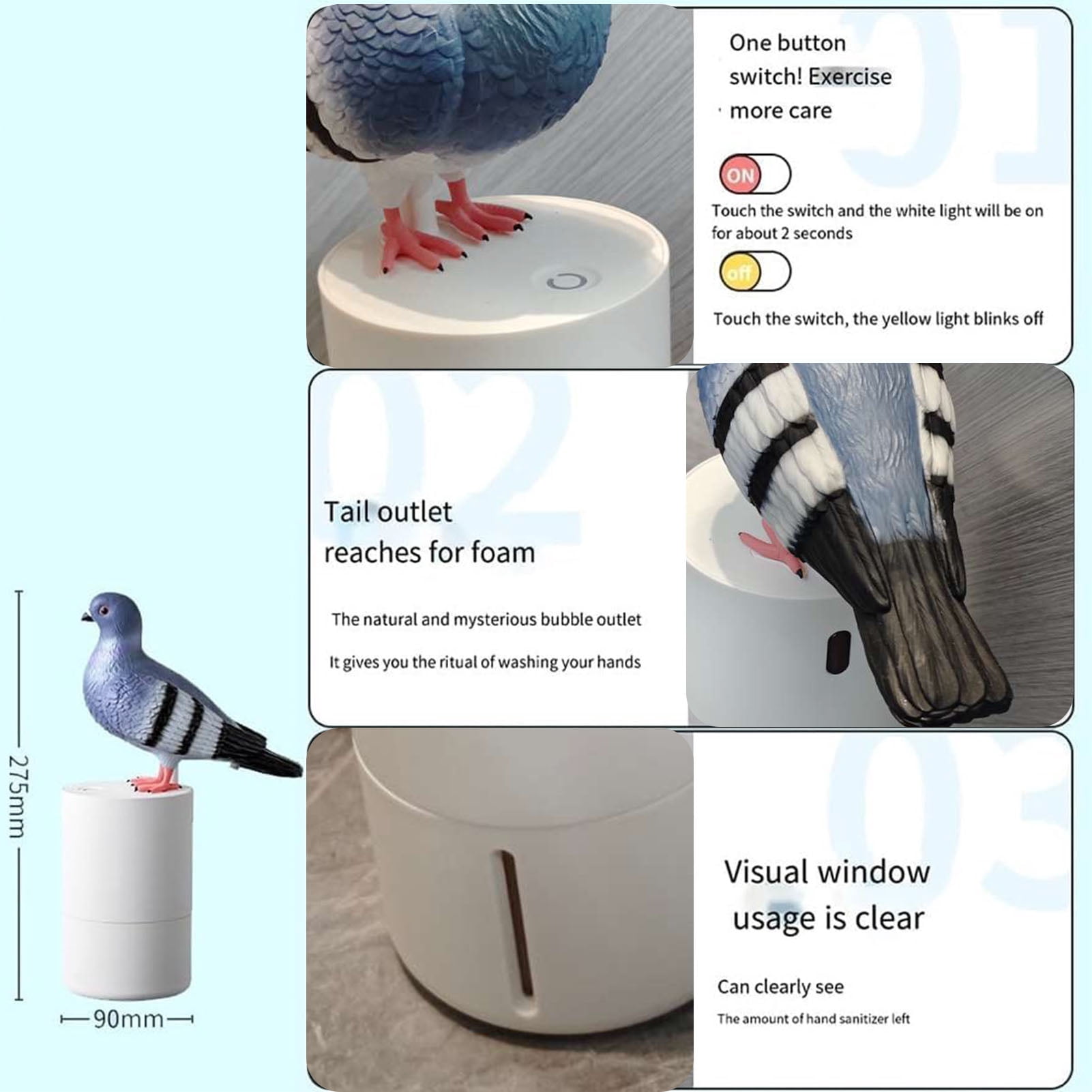 Rupoun Automatic Foaming Hand Soap Dispenser Touchless Blue Bird Induction Refillable ABS Washer for Kitchen Bathroom