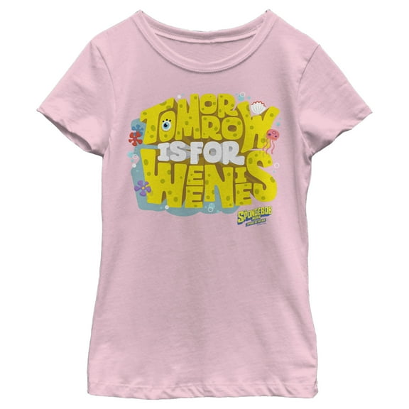 Girl's SpongeBob SquarePants Sponge on the Run Tomorrow is for Weenies  Graphic Tee Light Pink X Large