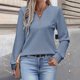 thumbnail image 4 of Women's casual long-sleeved V-neck solid color loose shirt, available in all sizes, plus sizes also acceptable. gray blue XXXL, 4 of 4