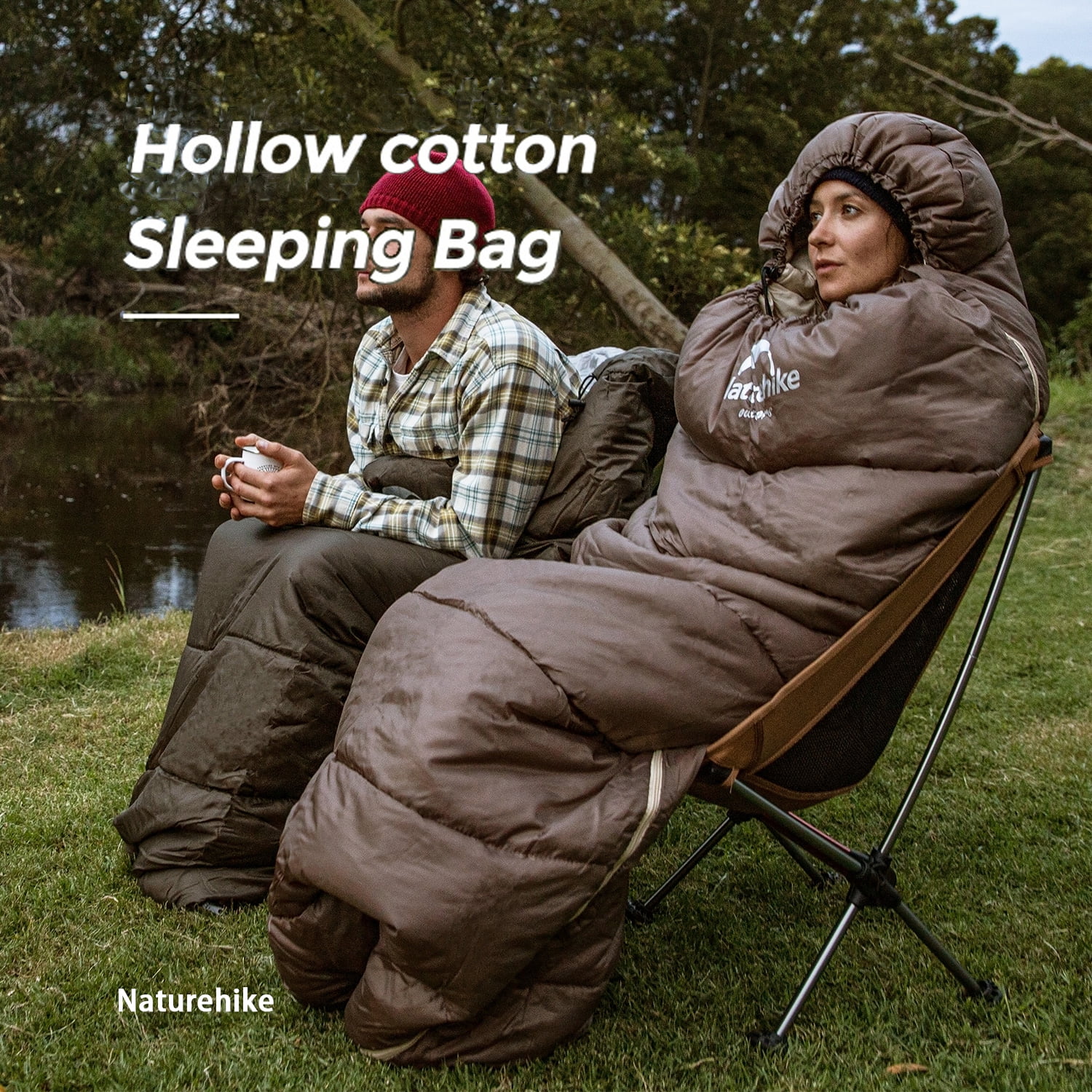Naturehike, Sleeping Bag, U Series Envelope Cotton Sleeping Bag with Hood, Lightweight Rectangular Sleeping Bag for Adults, For Camping/Hiking/Backpacking/Travel/Home