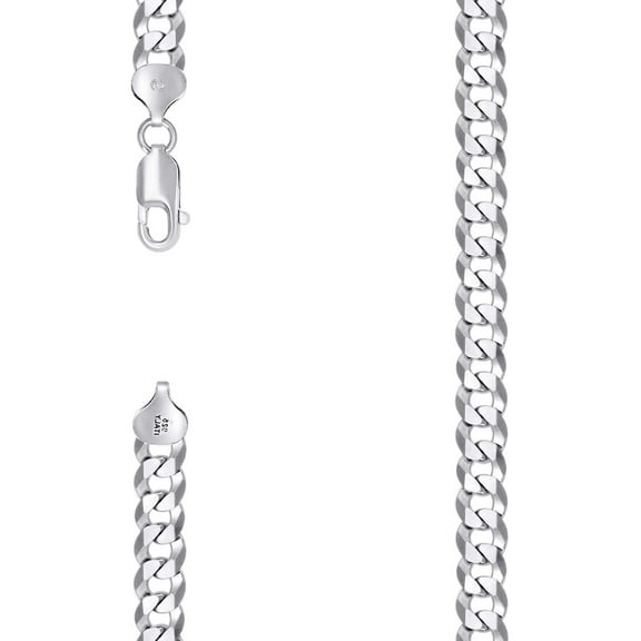 925 Sterling Silver Solid Super Flat Comfort Curb Chain Rhodium 7.8mm Necklace 24 Inch Chain Necklace for Women and Men