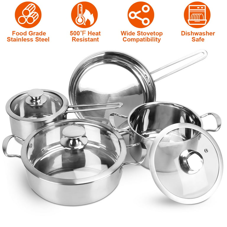 Induction Pots and Pans, Stainless Steel Pots And Pans Set 4pcs With Lid,  Induction Cookware For Oven & Dishwasher Safe by MOMOSTAR