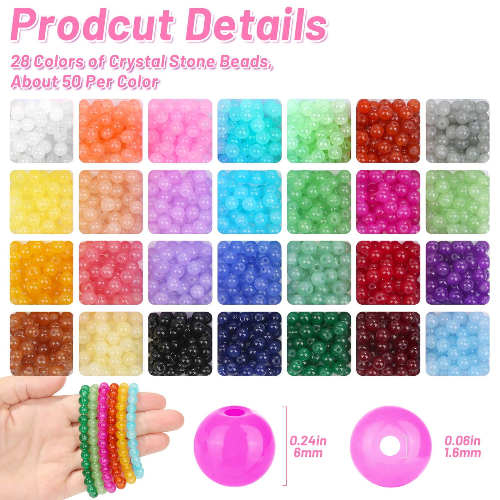 1400 Pieces 6mm Round Glass Beads for Jewelry Making, 28 Colors Crystal Beads for Bracelets Jewelry Making and DIY Crafts