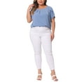 thumbnail image 3 of Agnes Orinda Women's Plus Size Mother's Day Work Pleated Short Sleeve Round Neck Tulip Sleeves Summer Blouses 4X Blue, 3 of 7