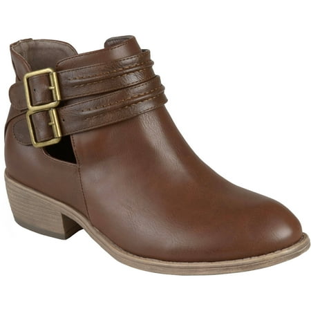 Earth Booties - Women's Faux Leather Side Slit Buckle Booties