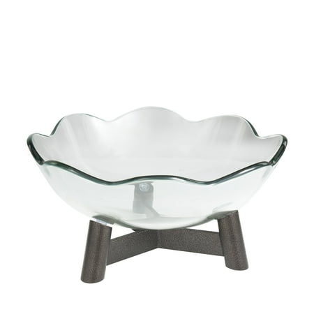 

DecMode 17 x 8 Clear Glass Floral Inspired Serving Bowl with Bronze Hammered Y-Shaped Stand 1-Piece