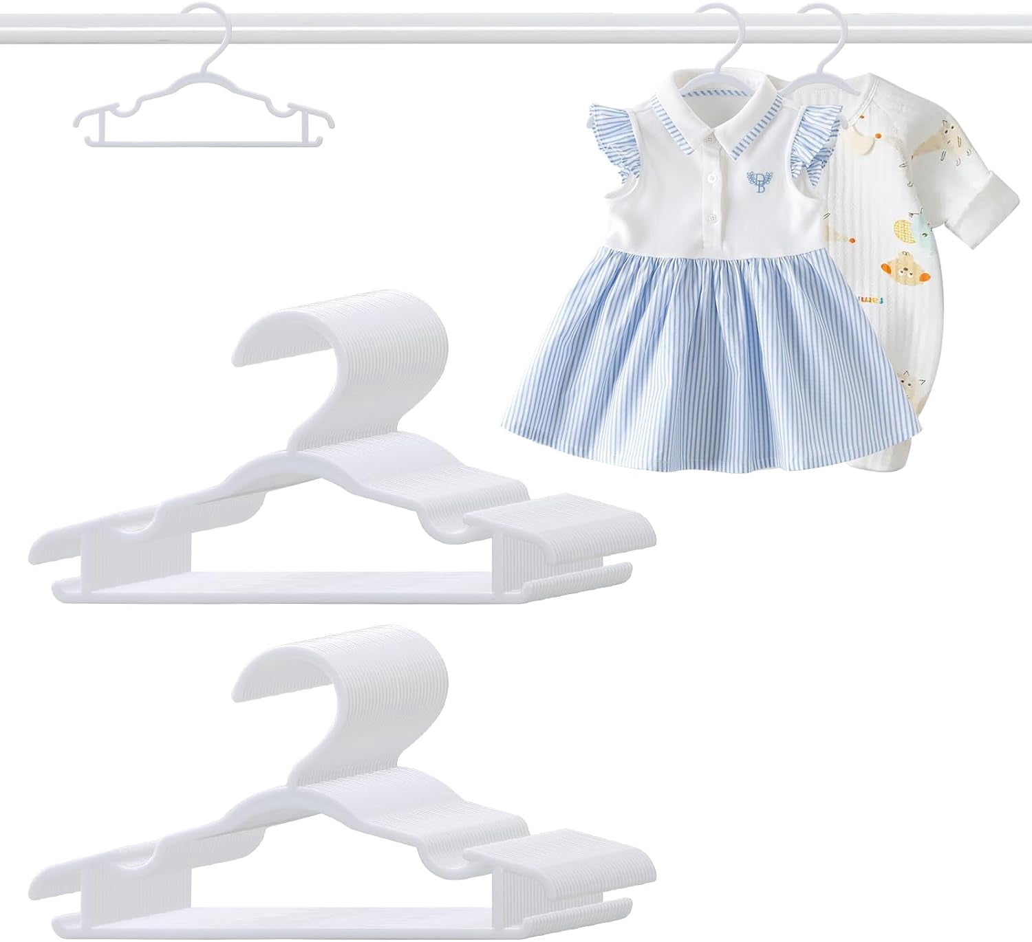 Baby Hangers 60 Pack 10.35 Inch Kids Clothes Hangers Non-Slip Thickened Plastic Infant Hangers for Closet Infant & Toddler Clothing Pants Coats Skirts (White)