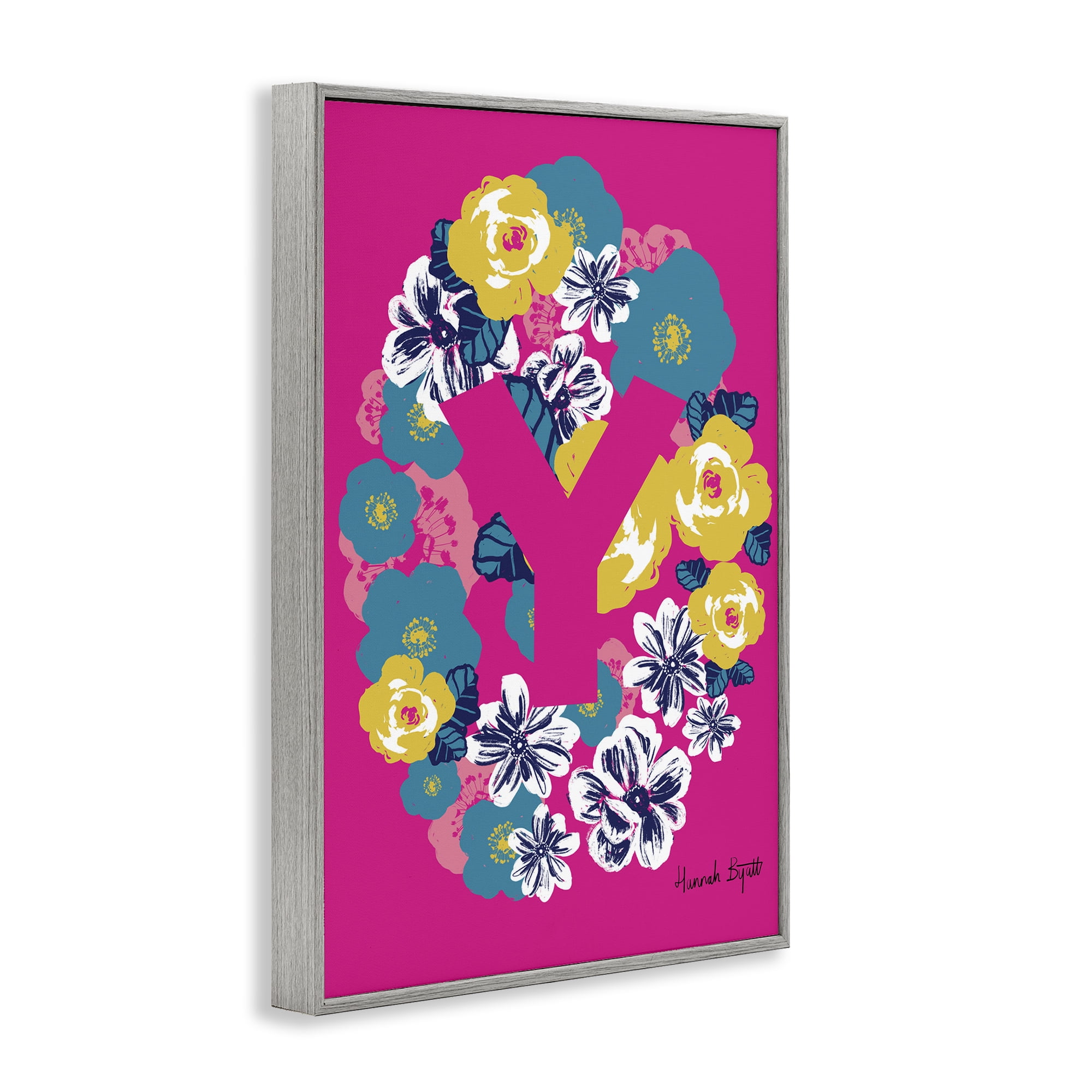Stupell Industries Floral Bloom Letter Y Botanical & Floral Painting Gray Framed Art Print Wall Art, 12 x 18