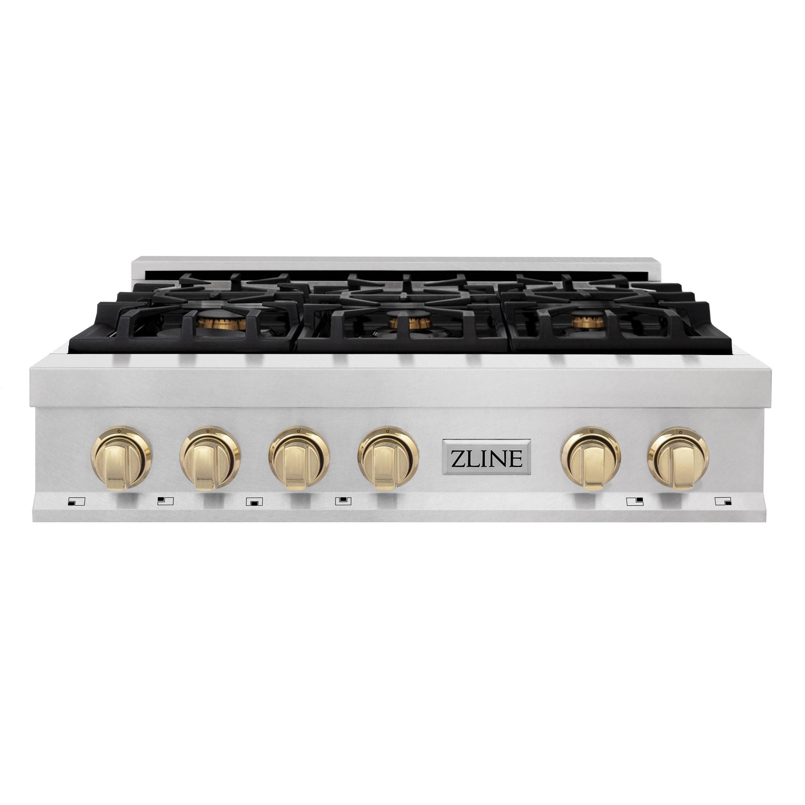 ZLINE 36 in. Autograph Edition Rangetop in DuraSnow Stainless Steel with Champagne Bronze Accents (RTSZ-36-CB)