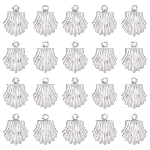 100Pcs 316 Surgical Stainless Steel Charms Shell Shape Stainless Steel Color 14x11x4mm Hole: 1.2mm